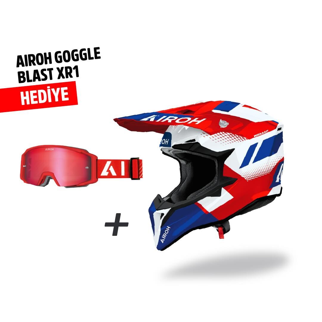 Airoh Wraap Vısıon Kırmızı Mavi Parlak Motosiklet Kaskı