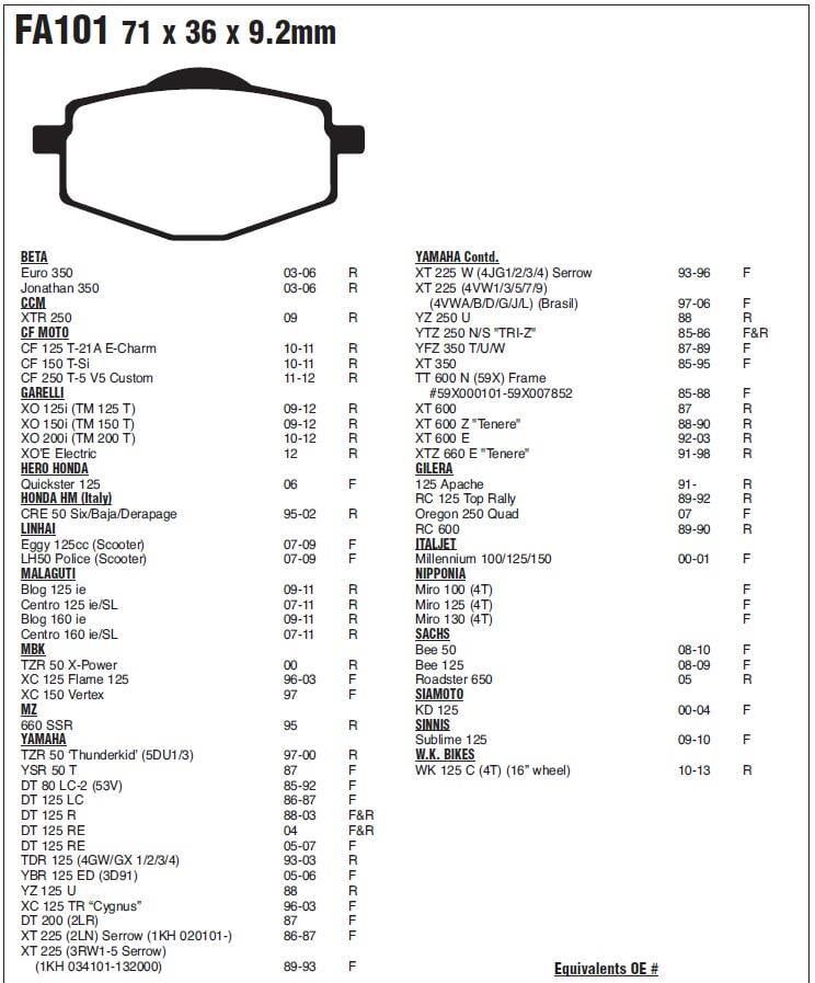 Yamaha XT 600 E 92-03 EBC ARKA FREN BALATASI