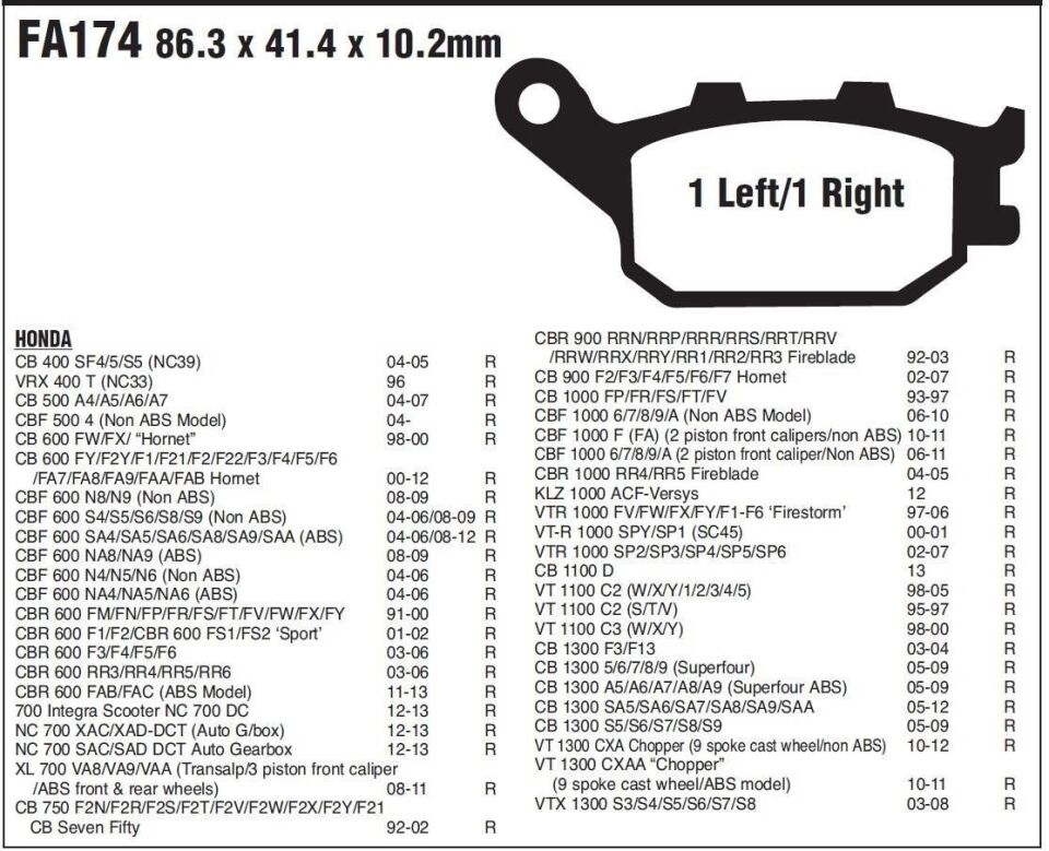 Honda NC 750 D 14-16 EBC ARKA FREN BALATASI