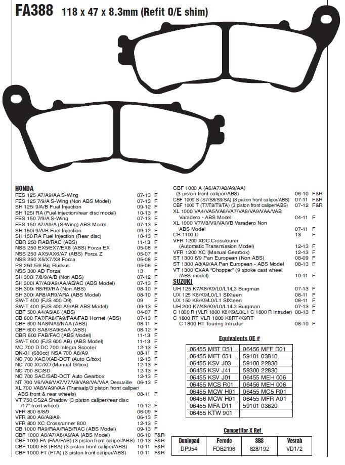 Honda XL 1000 04-13 EBC ÖN FREN BALATASI