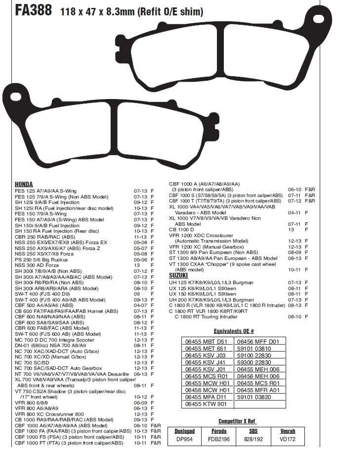 Honda XL 1000 04-13 EBC ÖN FREN BALATASI