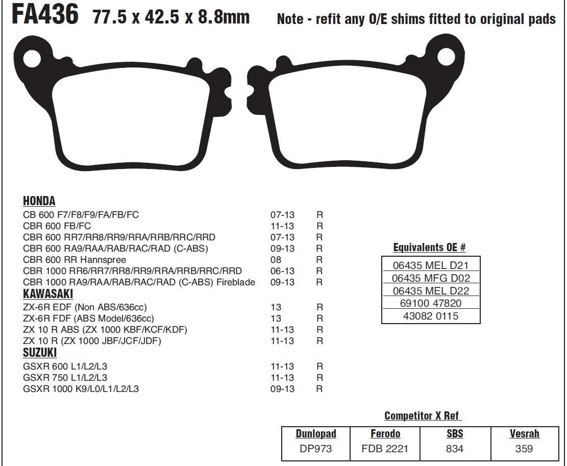 Honda CBR 1000 06-18 EBC ARKA FREN BALATASI