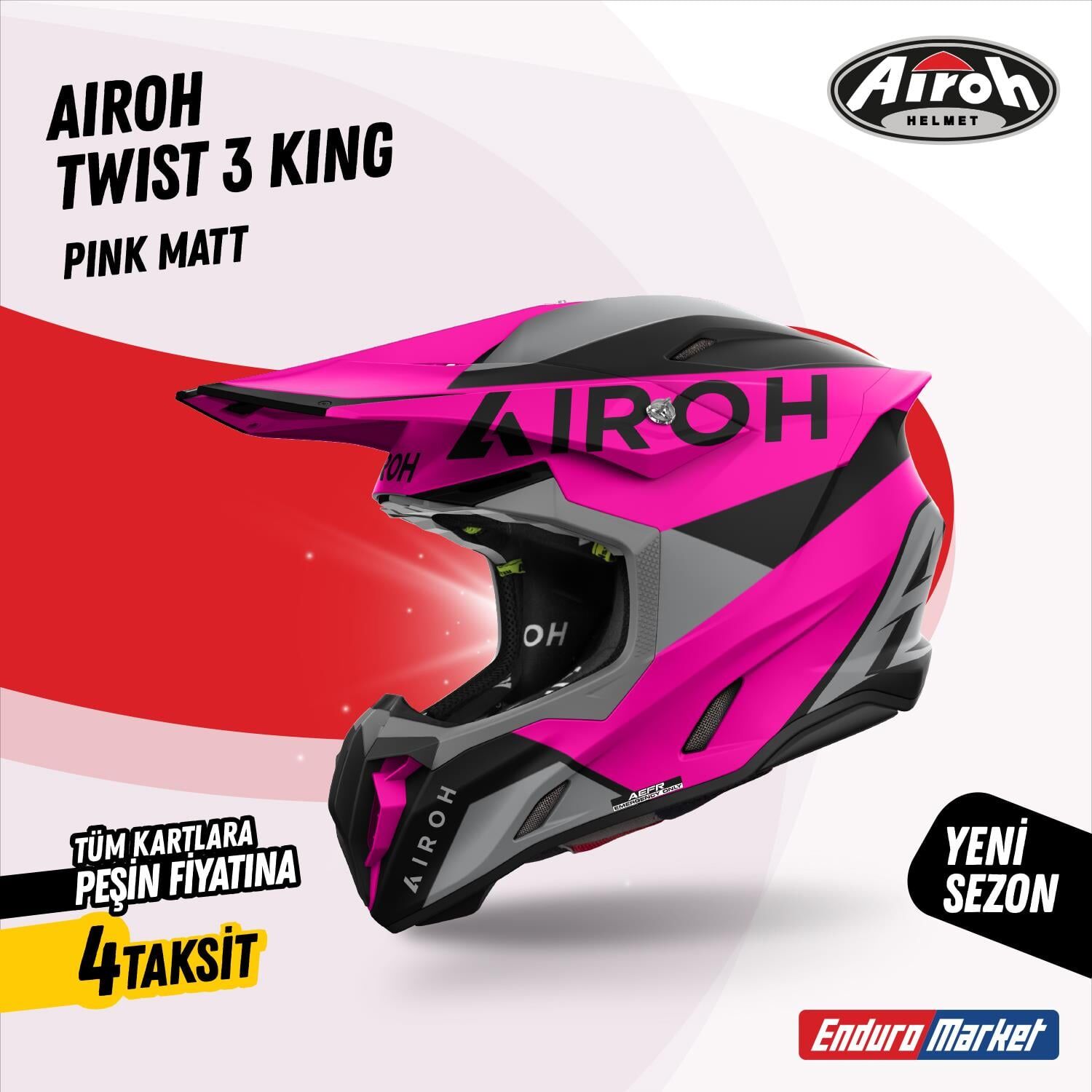 Airoh Twist 3 Kıng Pembe Mat Motosiklet Kaskı