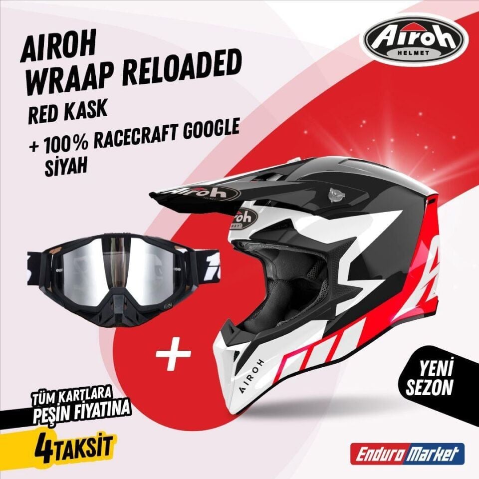 Airoh Wraap Reloaded Kırmızı Parlak Motosiklet Kaskı