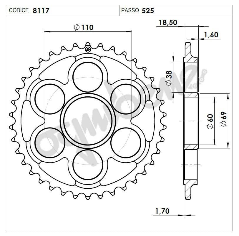 Ducatı 1098 07 525 Ognıbene Arka Dişli 38T