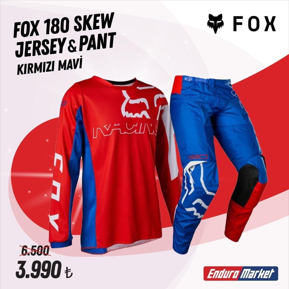 FOX 180 Skew Kırmızı Mavi Jersey Pantolon Takım