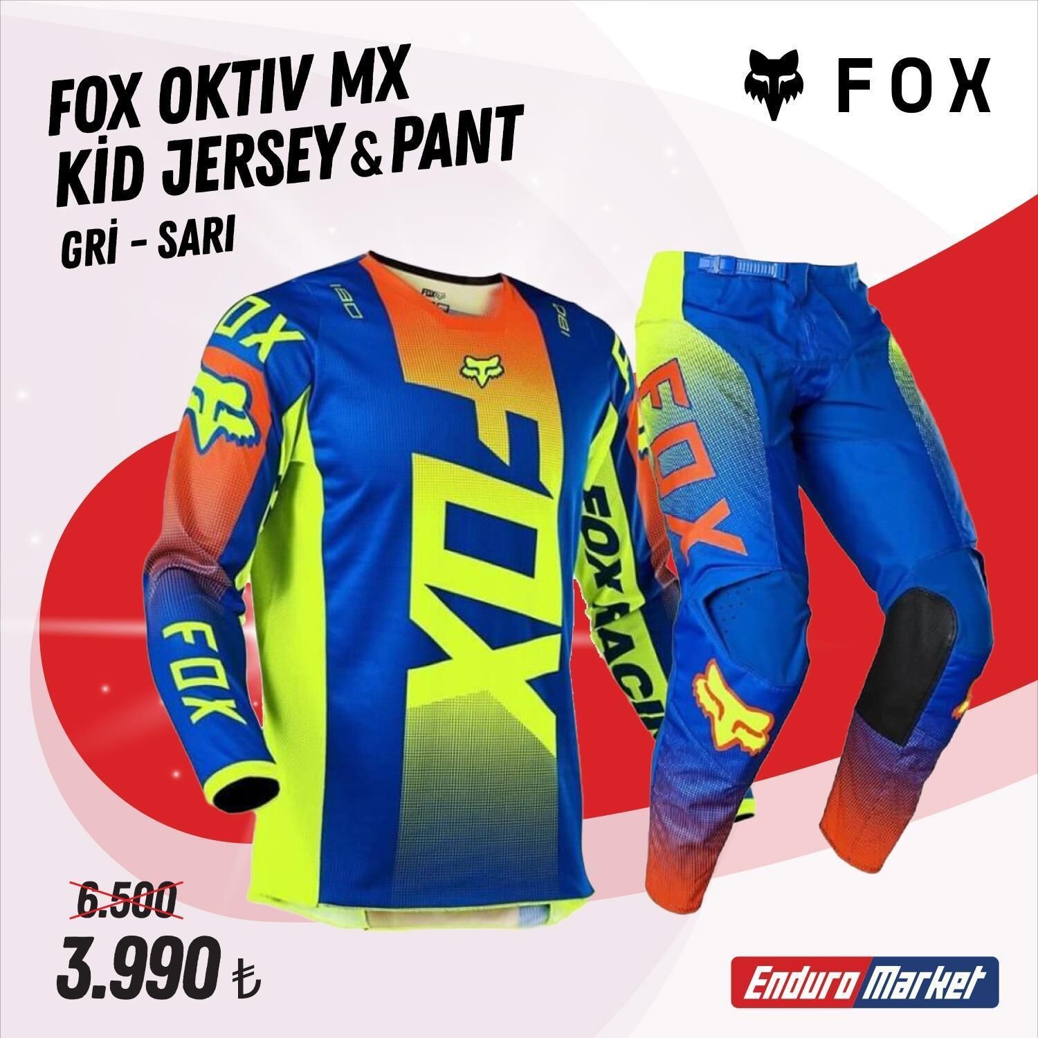 FOX Oktıv MX Mavi Çocuk Jersey Pantolon Takım