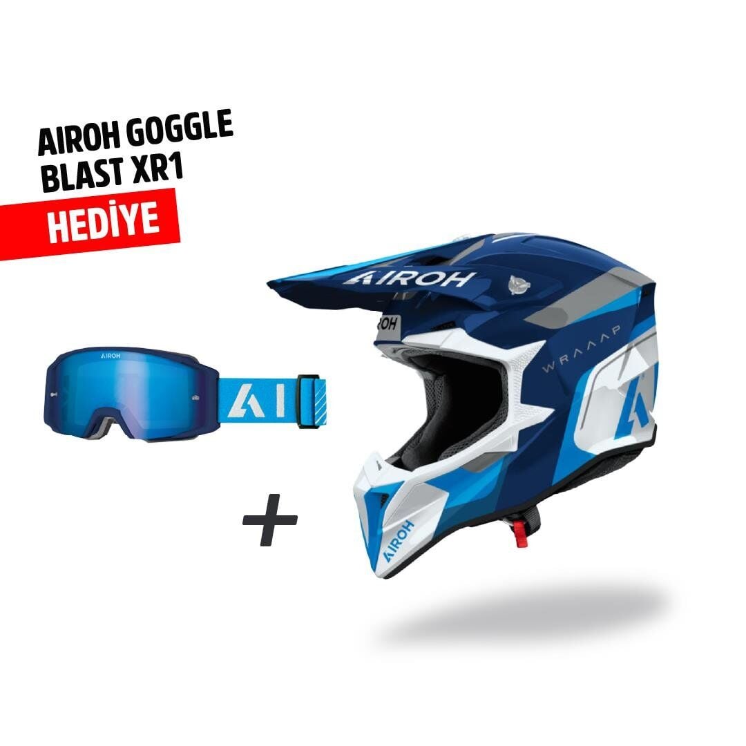 Airoh Wraap Conquer Mavi Parlak Motosiklet Kaskı