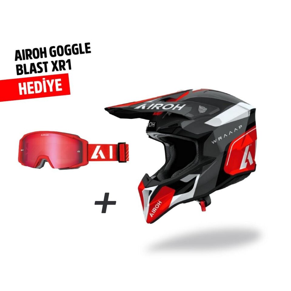 Airoh Wraap Conquer Kırmızı Parlak Motosiklet Kaskı