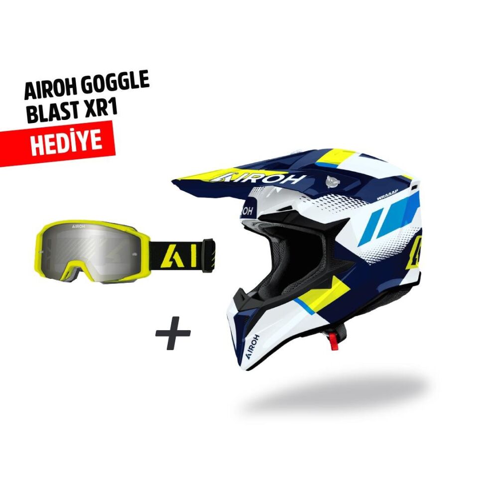 Airoh Wraap Vısıon Sarı Mavi Parlak Motosiklet Kaskı