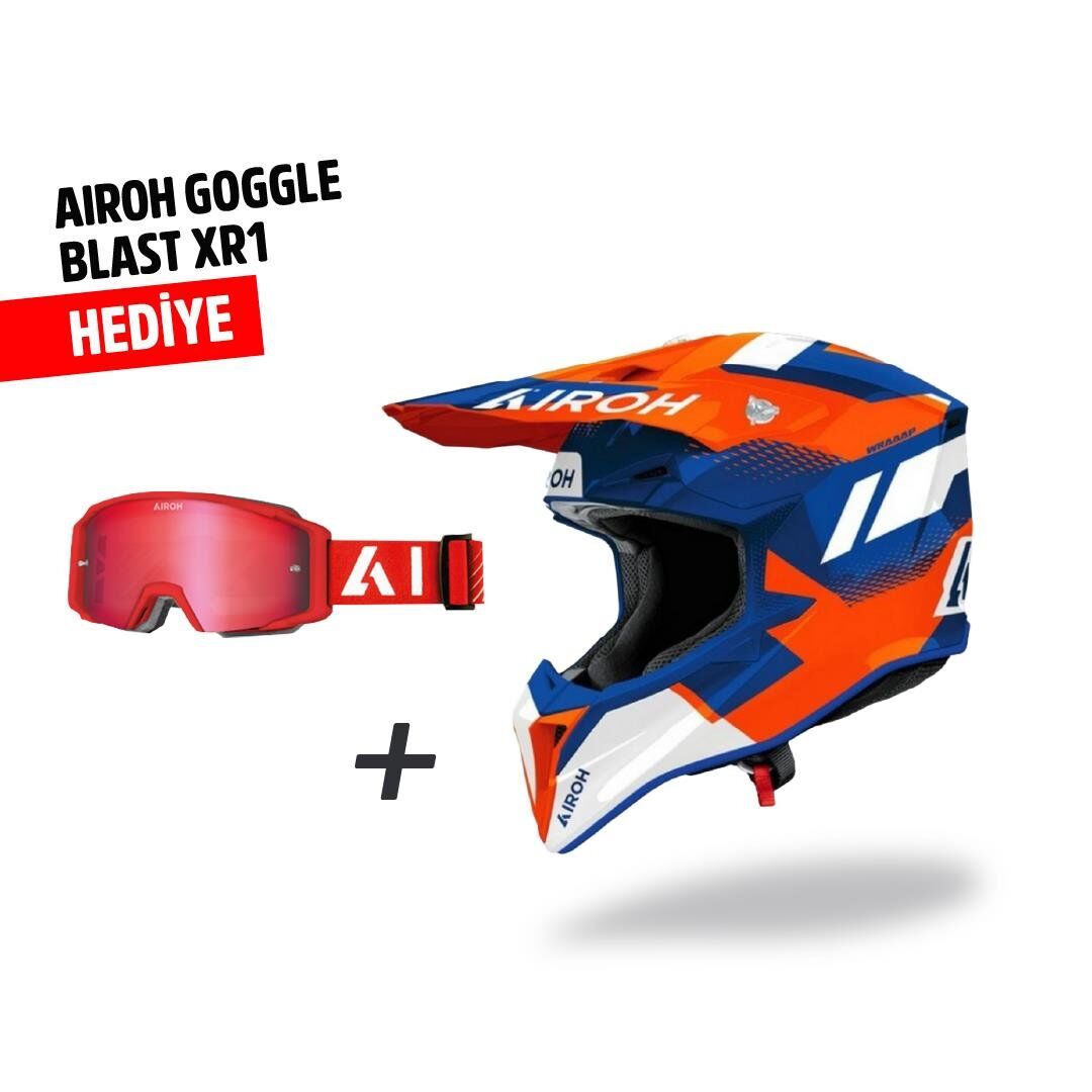 Airoh Wraap Vısıon Turuncu Mavi Parlak Motosiklet Kaskı