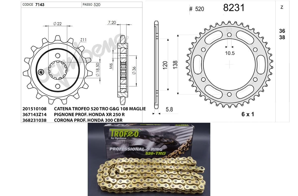 TROFEO DİŞLİ ZİNCİR KİT HONDA 250 CBR R