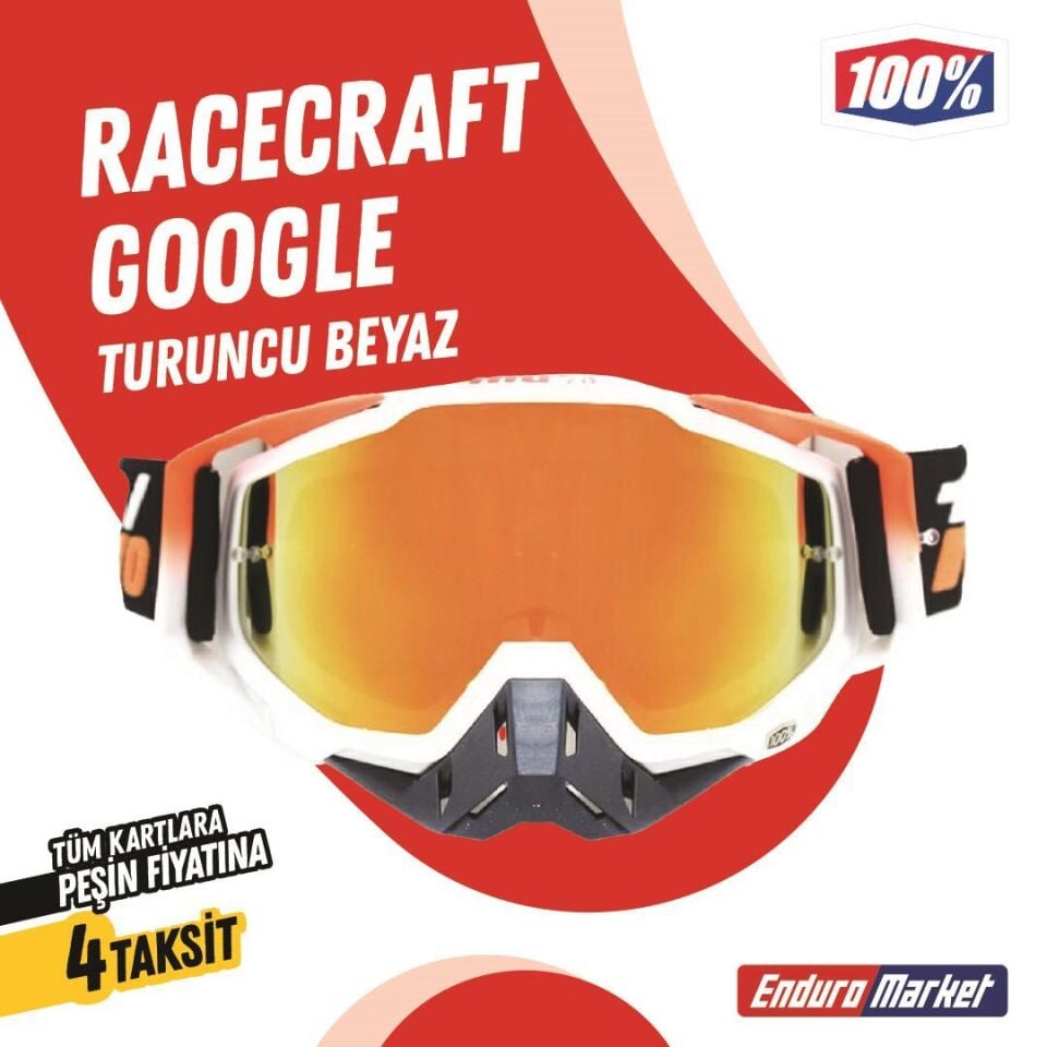 %100 Racecraft Replika Beyaz Turuncu Goggle