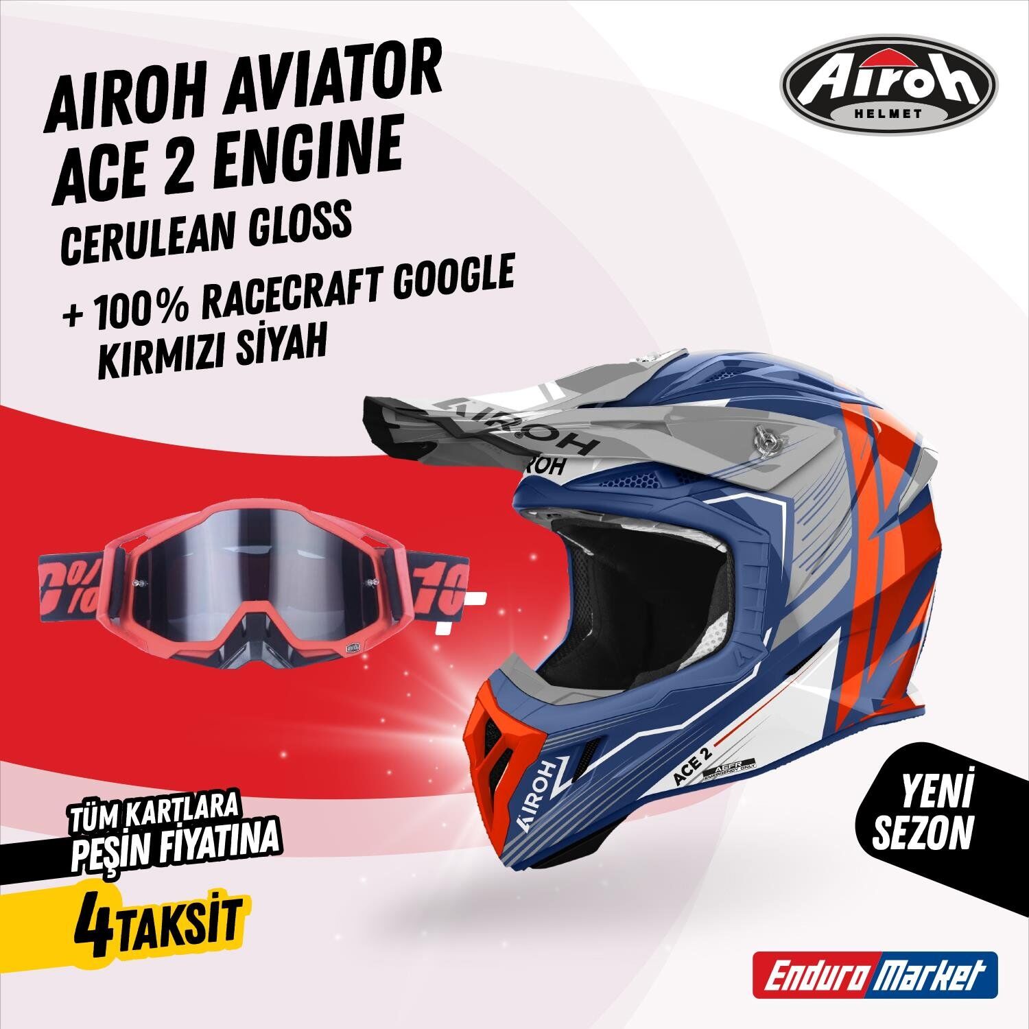 Airoh Aviator Ace 2 Engıne Mavi Parlak Motosiklet Kaskı