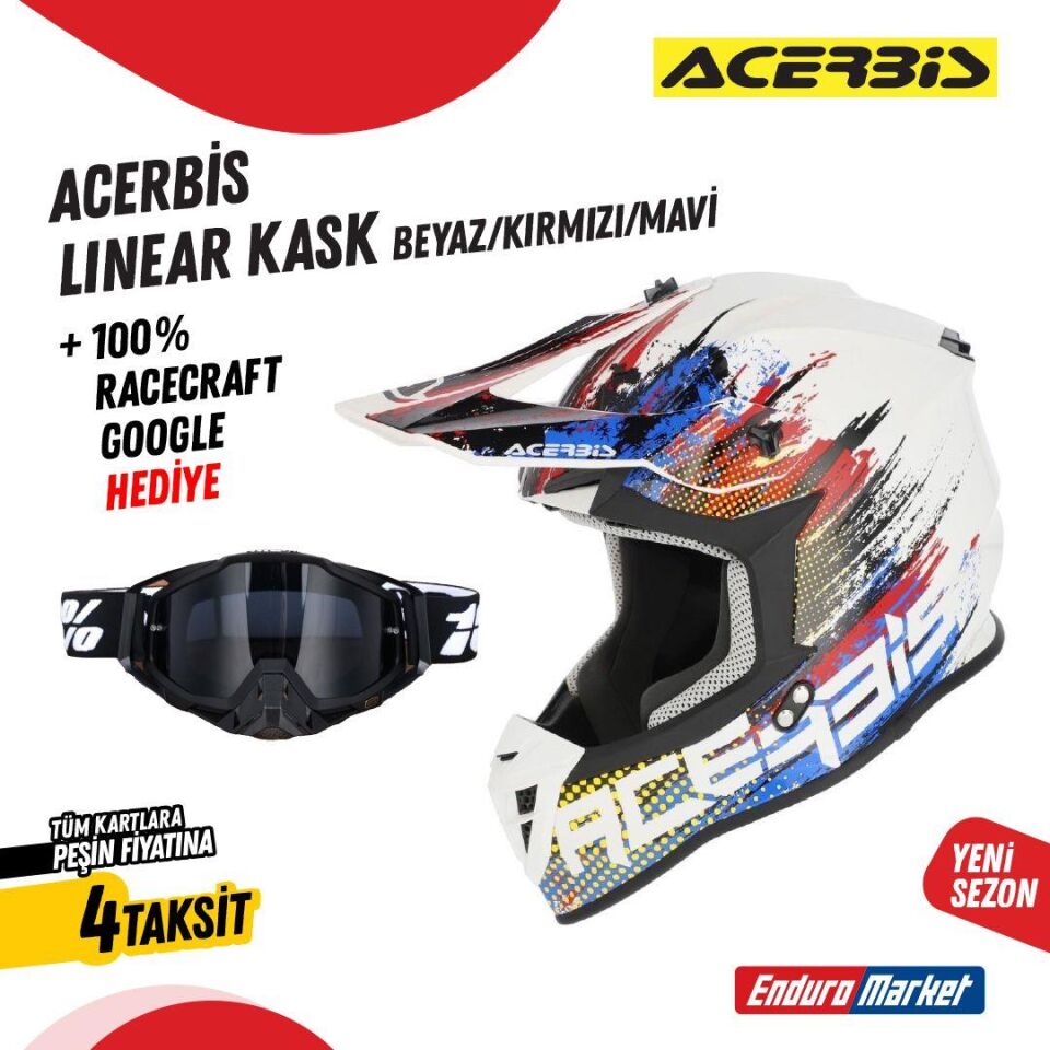 Acerbis Lınear Kask 2206 Beyaz Kırmızı Mavi