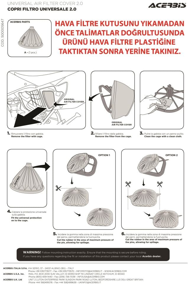 Acerbis Unıversal Hava Filtre İç Kapak Turuncu