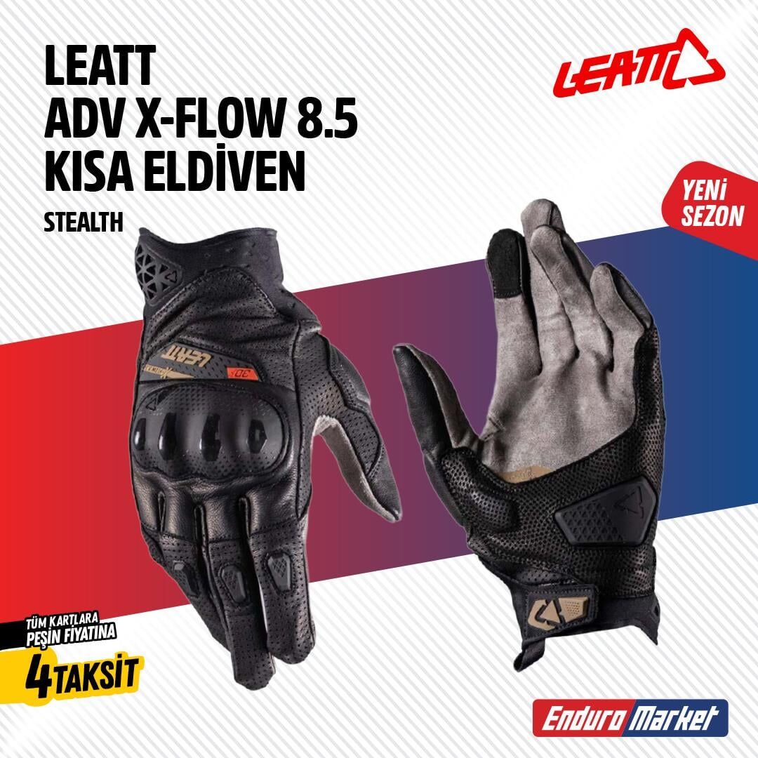 Leatt Adv X-Flow 8.5 Kısa Siyah Motosiklet Eldiveni