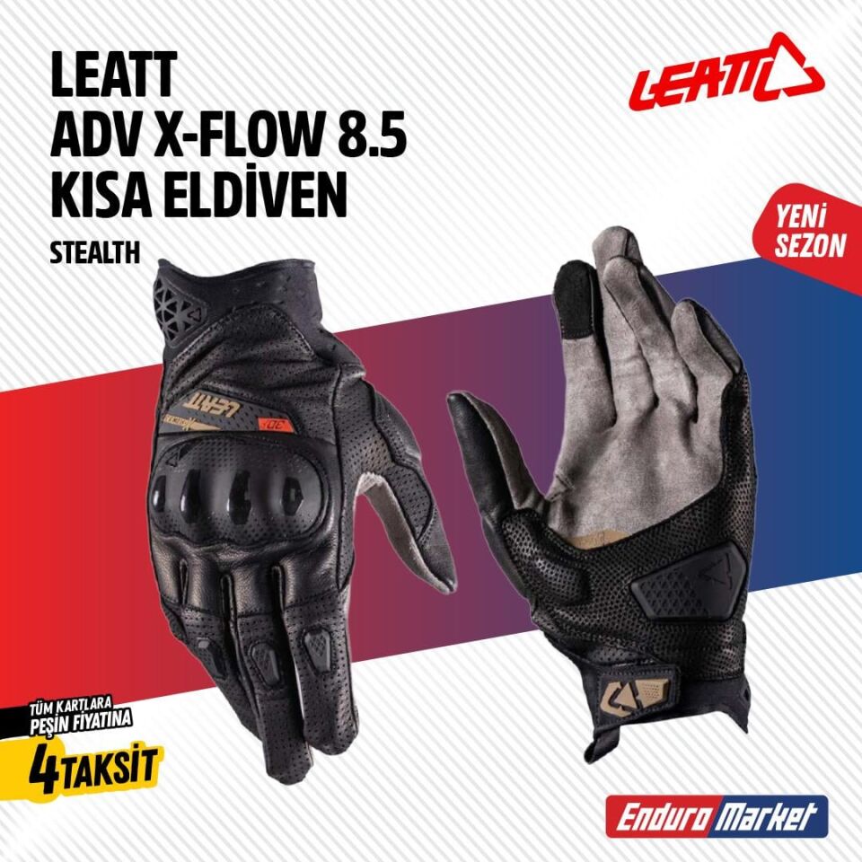Leatt Adv X-Flow 8.5 Kısa Siyah Motosiklet Eldiveni