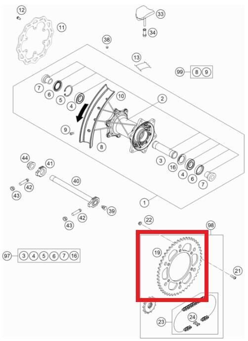 Rear Sprocket 52T Ktm Orj Yp
