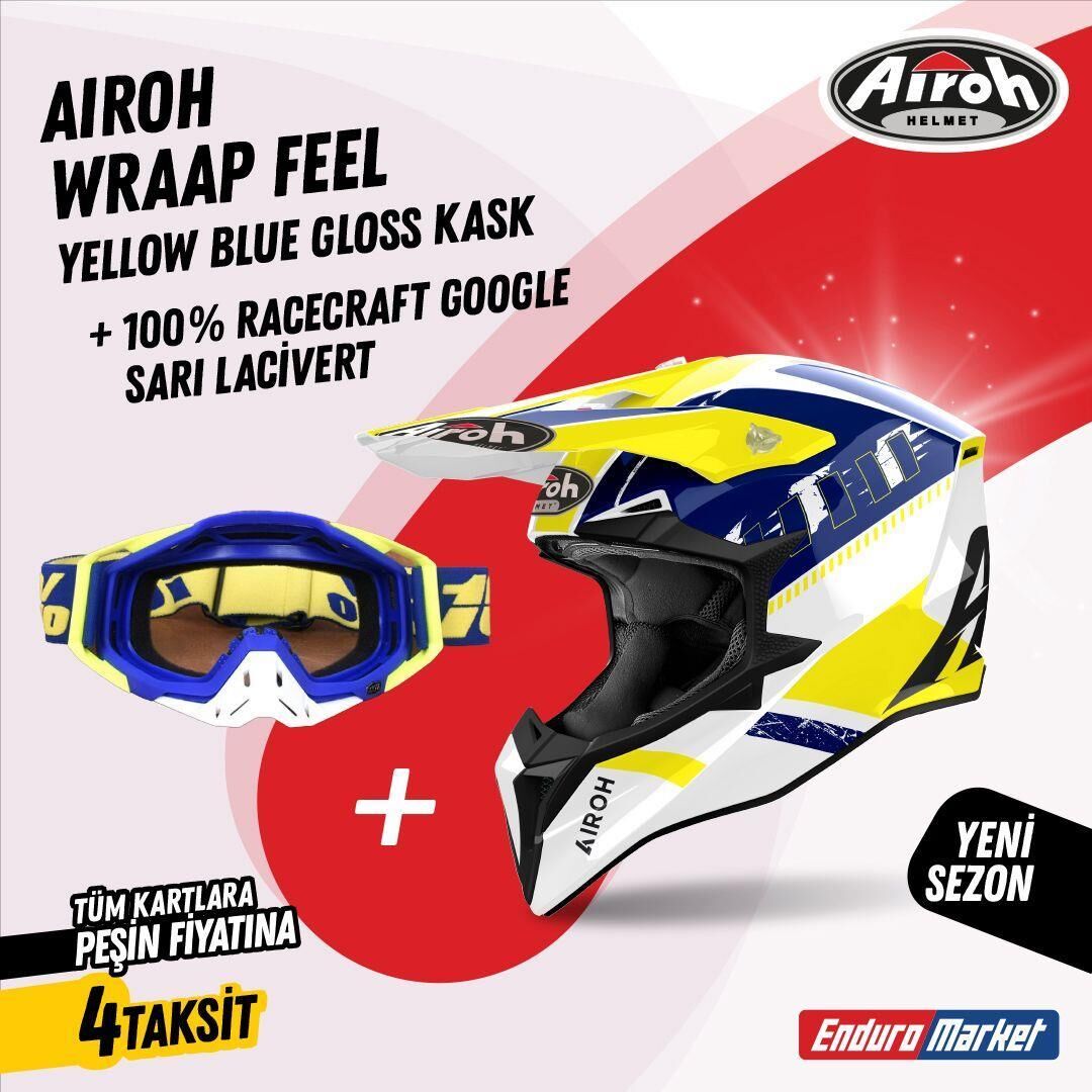Airoh Wraap Feel Sarı Mavi Parlak Motosiklet Kaskı