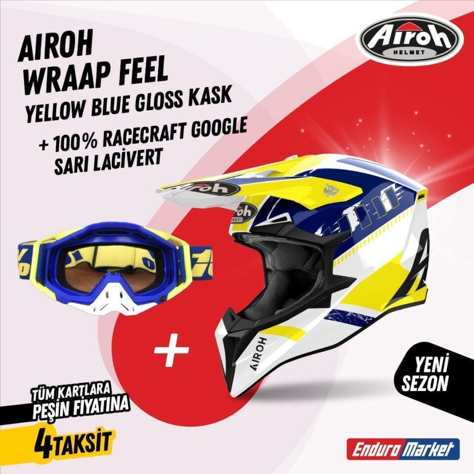 Airoh Wraap Feel Sarı Mavi Parlak Motosiklet Kaskı