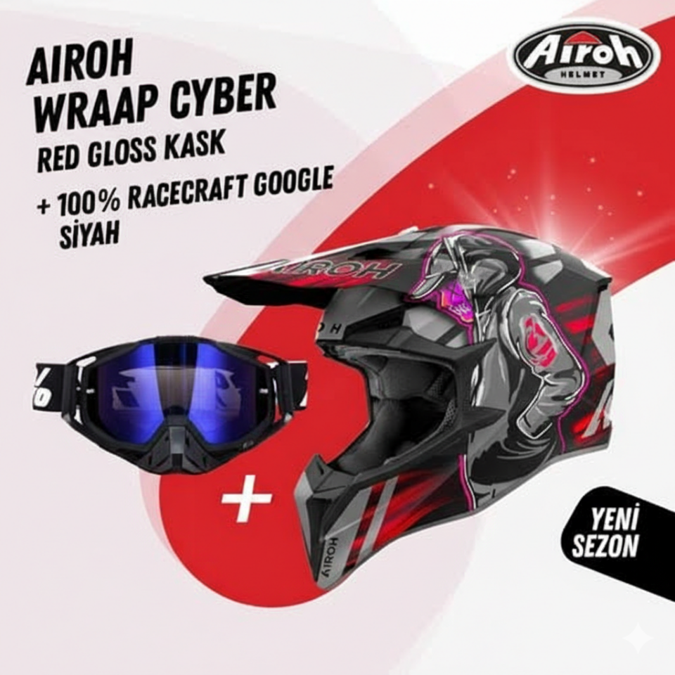 Airoh Wraap Cyber Kırmızı Mat Motosiklet Kaskı